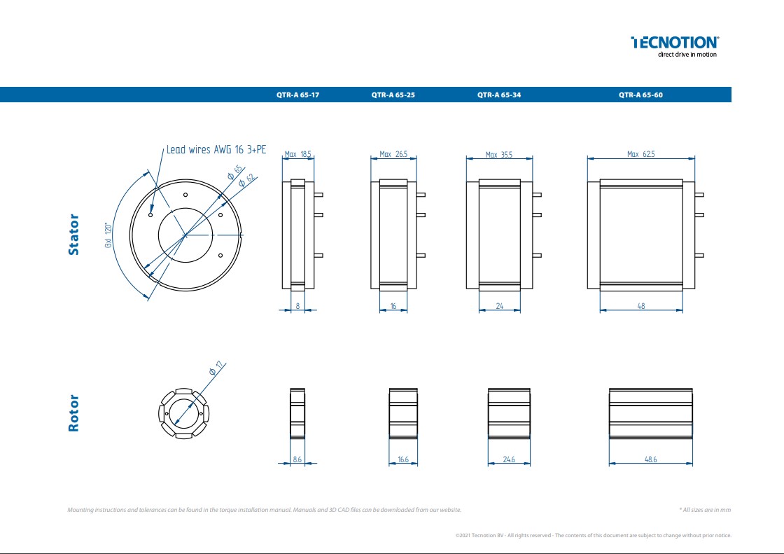 TORQUE MOTORS | FRAMELESS | QTR 65 Series